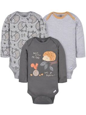 Gerber Baby Boys 3-Pack Long Sleeve Onesies Bodysuit (Hello Friend, 0-3 Months)